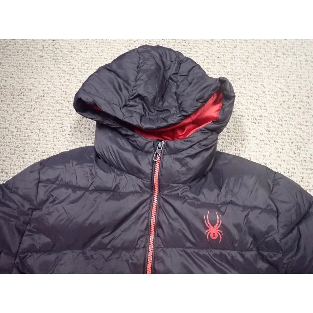 Spyder Puffer Jacket Kids Size L 14/16‎ Black Excellent Hooded Thumbhole Cuffs